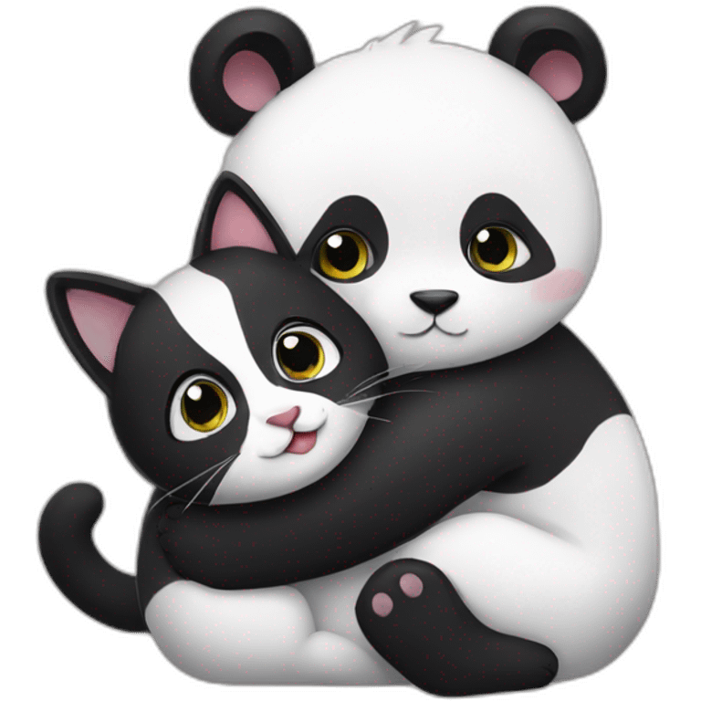 cute panda snuggling a cat emoji