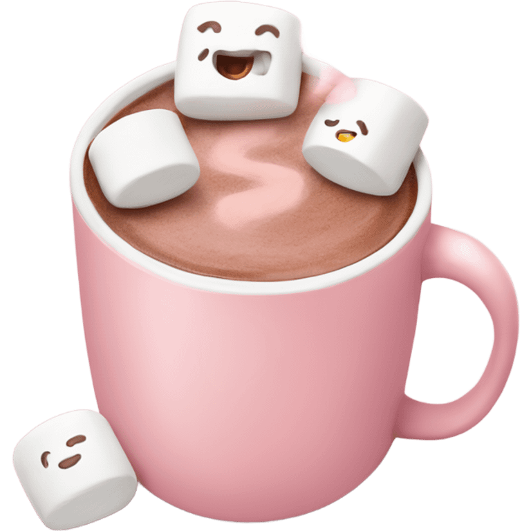 light pink mug of hot chocolate with marshmallows  emoji