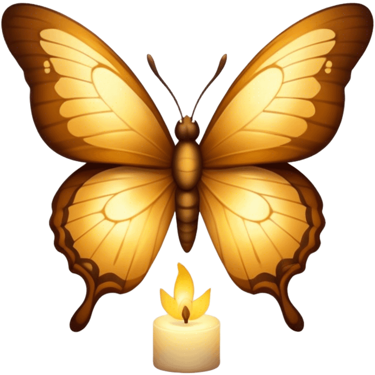 A warm-toned butterfly with golden-brown wings, softly illuminated by candlelight.
 emoji