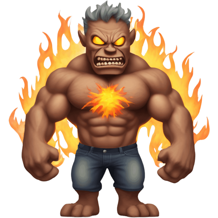 A very scary human Monster with Big muscle arms and flaming eyes  emoji