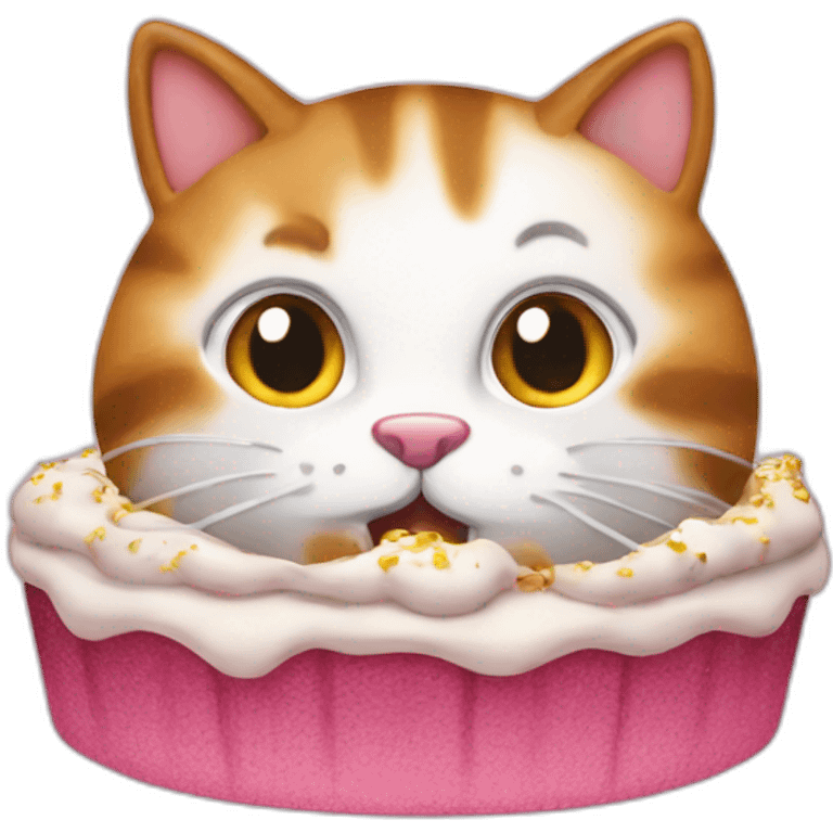 Un chat sur un gateau emoji