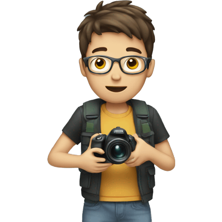 Boy shooting videos with mobile emoji