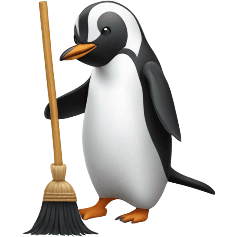 A short penguin sweeping with a broom emoji