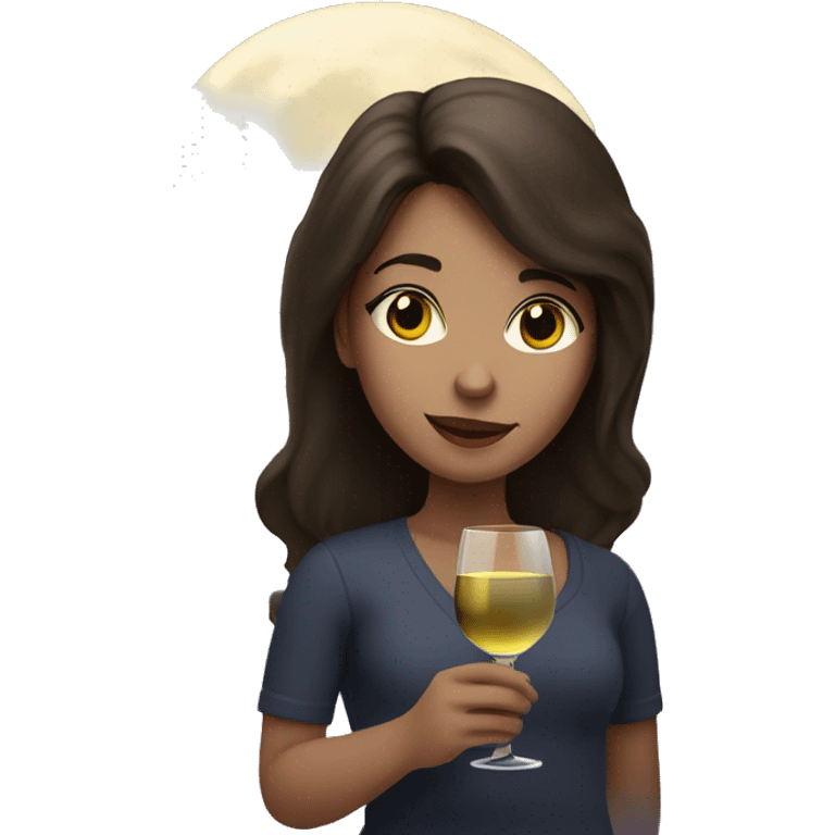 Medium-haired Brunette Girl under the moon with wineglass in hand emoji