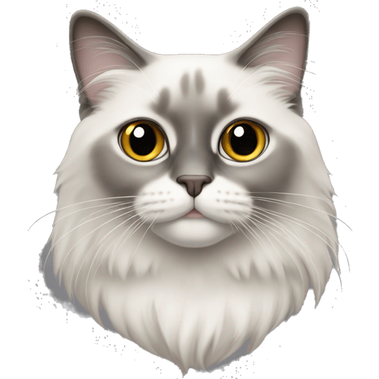 ragdoll cat, grey center face  emoji