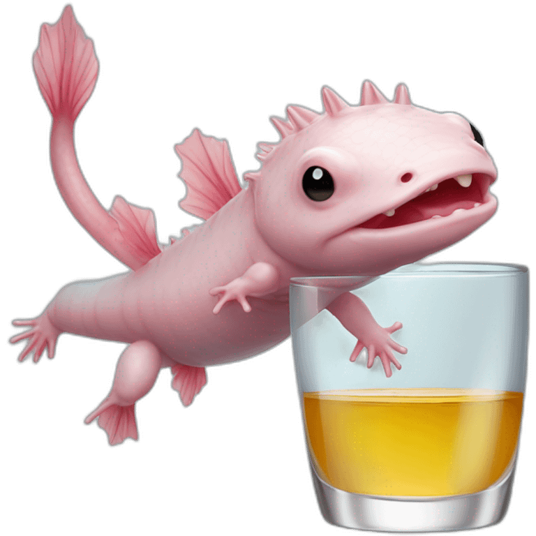 Un axolotl qui est entrain de boire de la vodka dans un verre à pied emoji