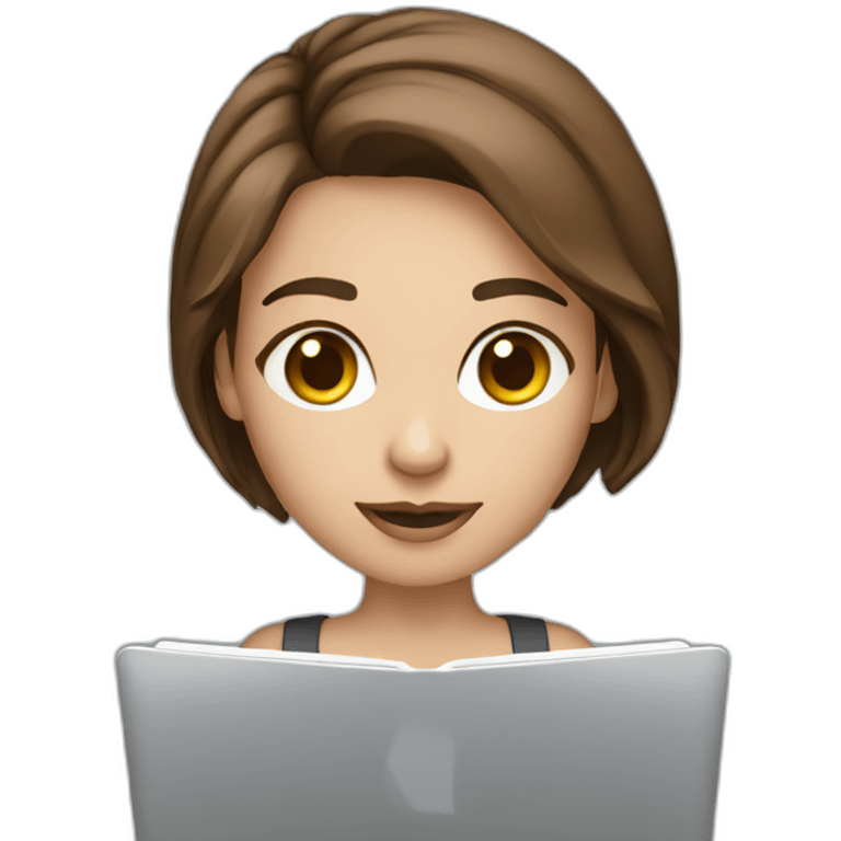 Beautiful programmer girl with brown hair working with MacBook emoji