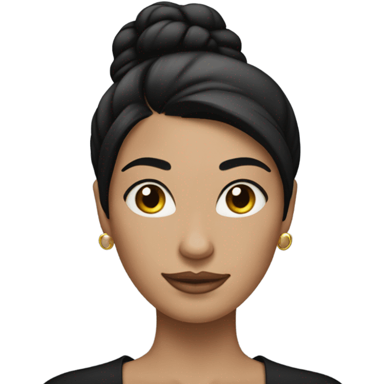 Women with black hair tired with black circle emoji