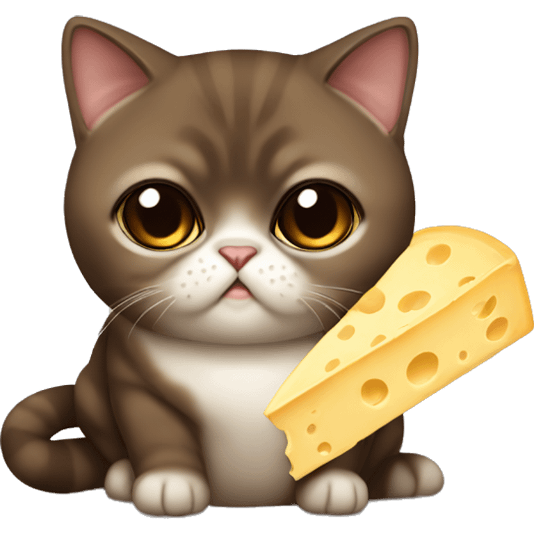 Dark brown exotic shorthair cat with cheese emoji