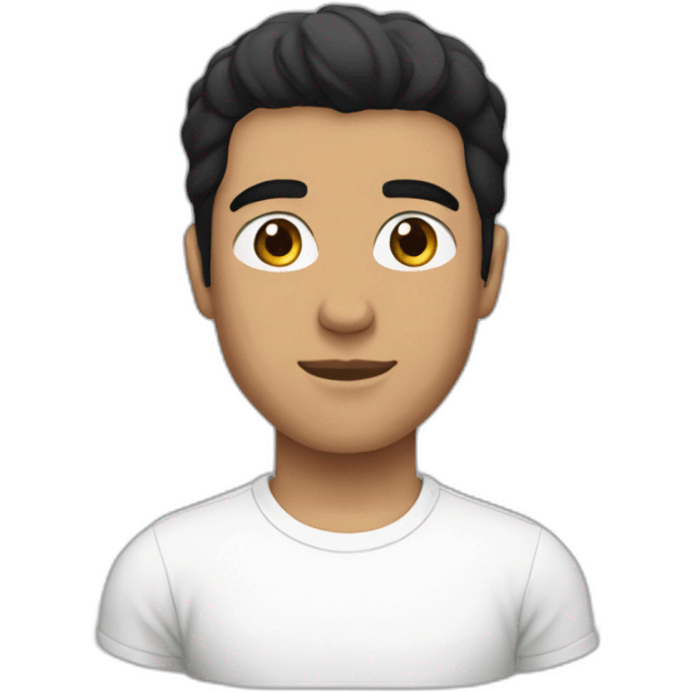 A person with black hair wearing a white T-shirt with Abdullah written on it emoji