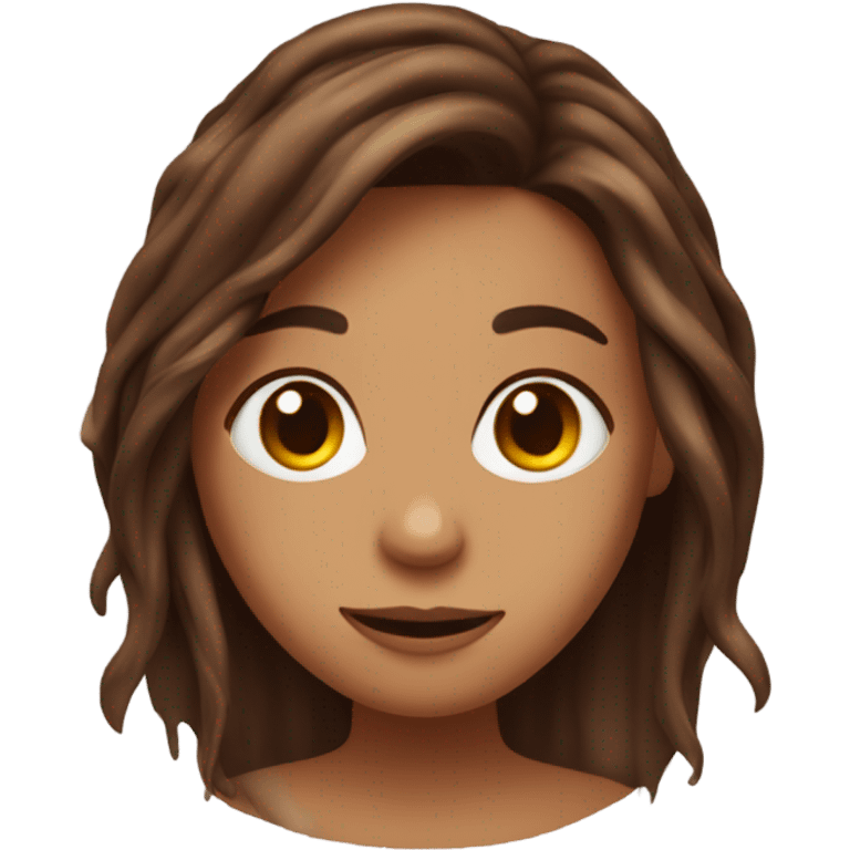 A girl with brown mid length hair that’s tangled, with chocolate all over her face emoji