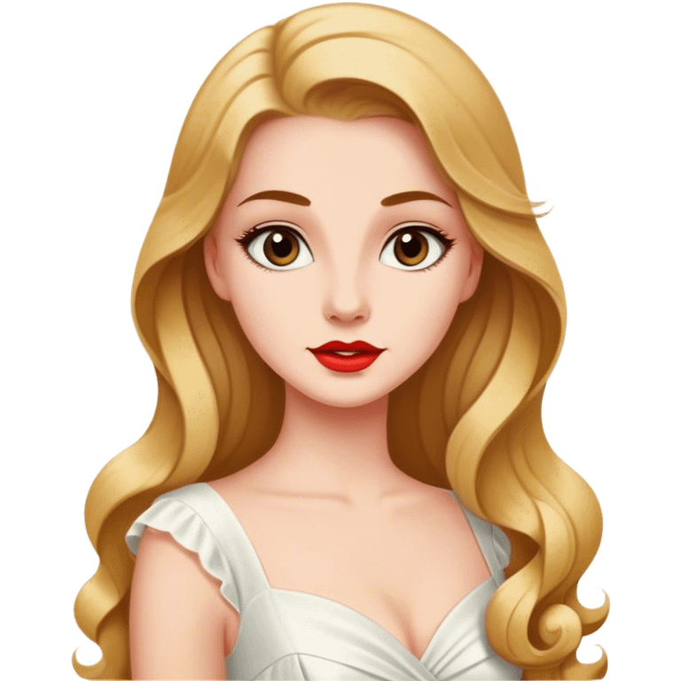 Beautiful woman in 1950’s woman fashion look, white dress, long hair emoji