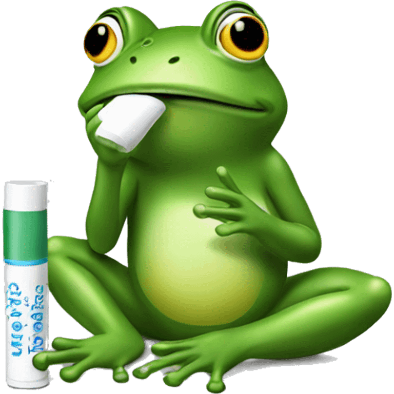 Frog putting on chapstick emoji