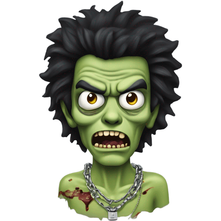 dancing black haired sid vicious zombie, wearing a necklace which has a padlock on it emoji