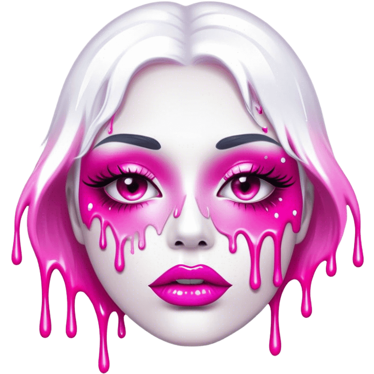 White glossy paint dripping from hot pink ombre glittery lips emoji