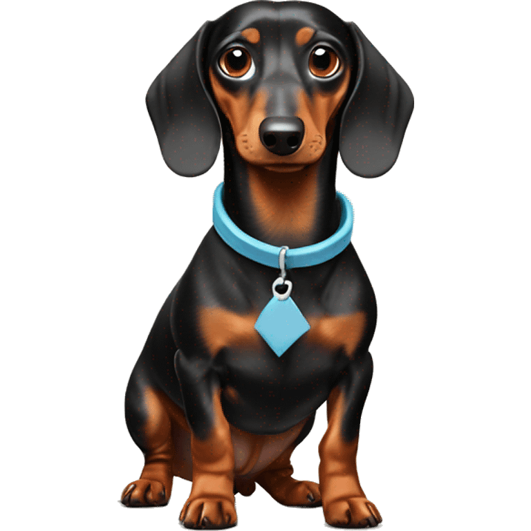 Dachshund with long legs in shark collar emoji