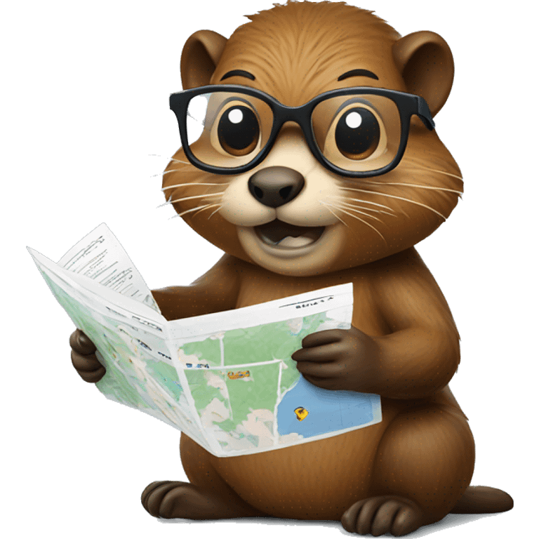 a beaver wearing glasses reading map emoji