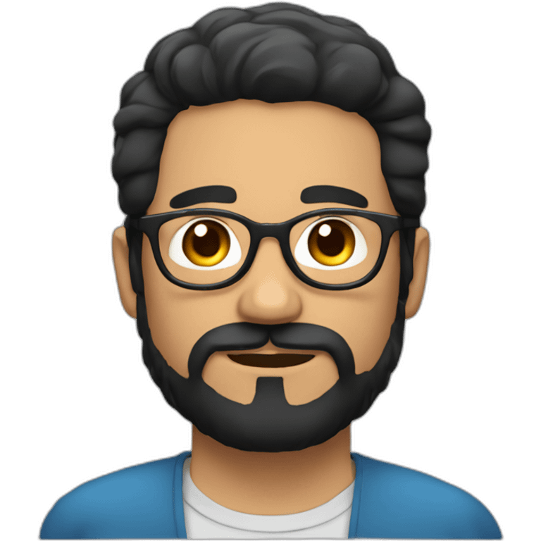 chilean man with black hair and black beard and round transparent glasses emoji