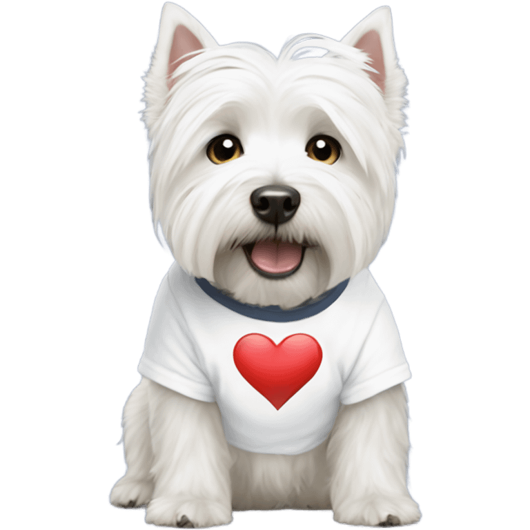 West highland white terrier wearing a T-shirt that says I love mummy emoji