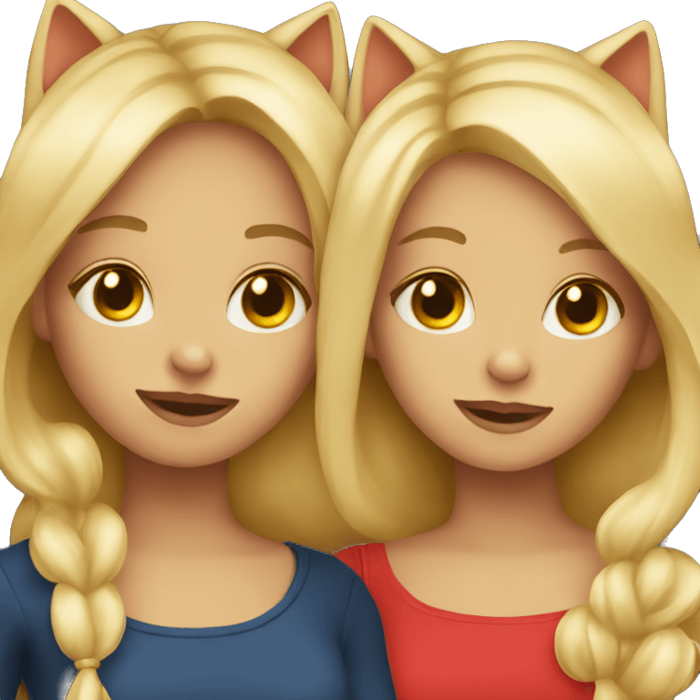 Two blonde twins with a red cat emoji