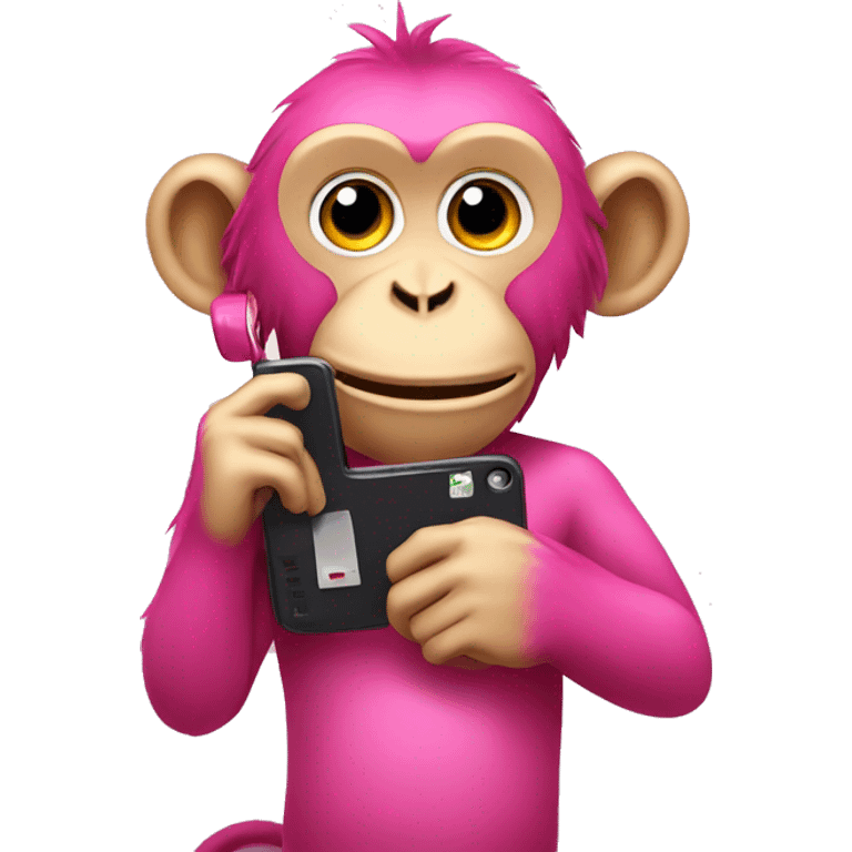 a pink monkey with a phone in his hand  emoji