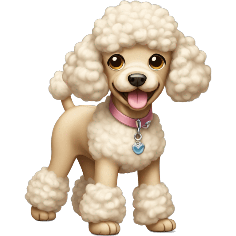 Poodle, cream, light brown ears, smiling, walking emoji