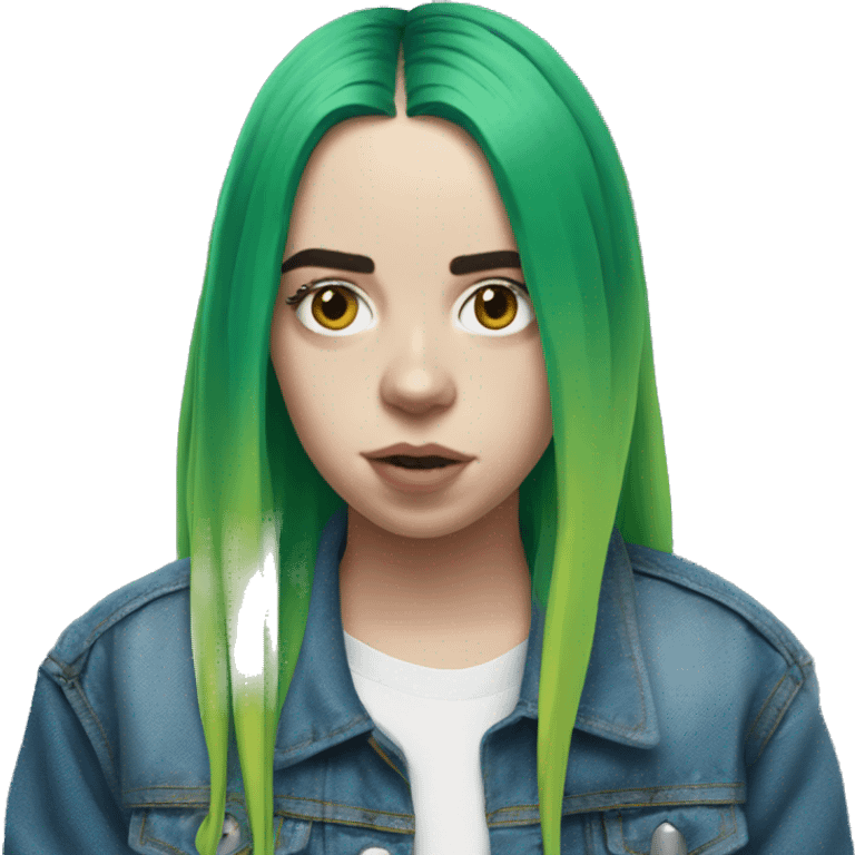 billie eilish green hair front pose half body emoji wearing blue denim jacket emoji