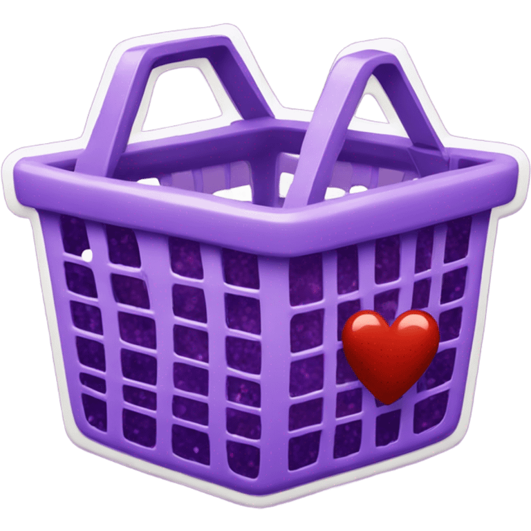 purple shopping basket with sequins and hearts emoji