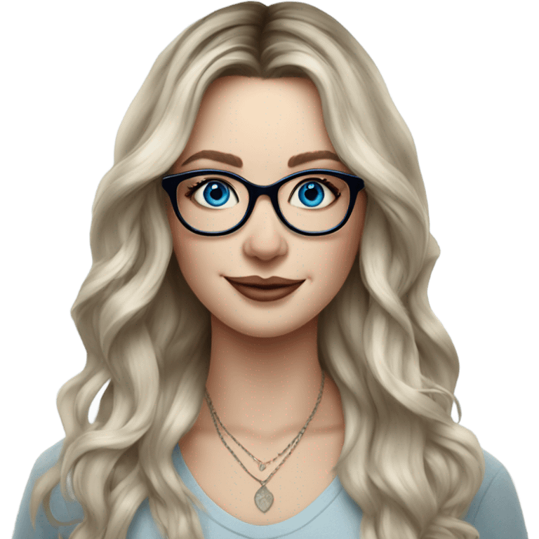 Hyper Realistic Balayage pale beautiful tattooed woman with glasses and blue eyes happy  emoji