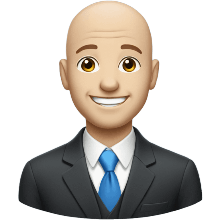 smiling bald man with blue eyes in suit emoji