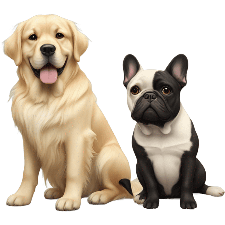 English cream golden retriever and a black frenchie as best friends emoji