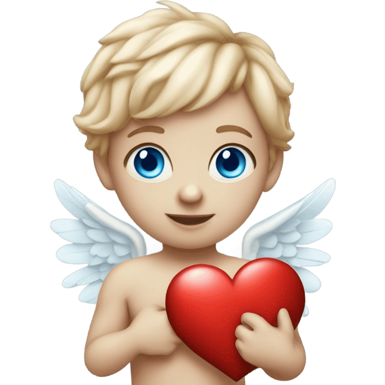 Realistic Photo of flying pale cupid with blue eyes and red heart arrow  emoji