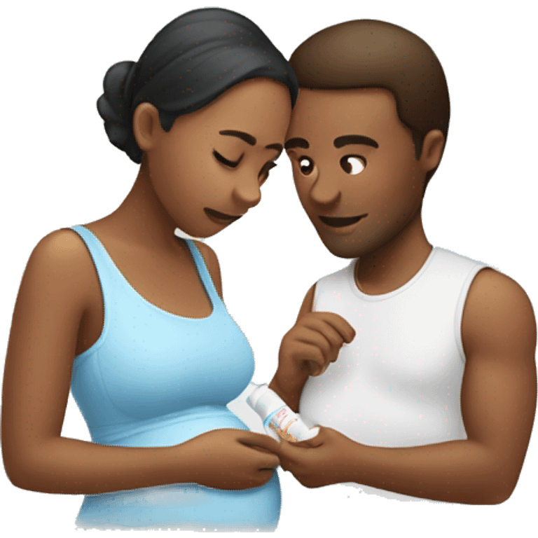 couple looking at pregnancy test emoji