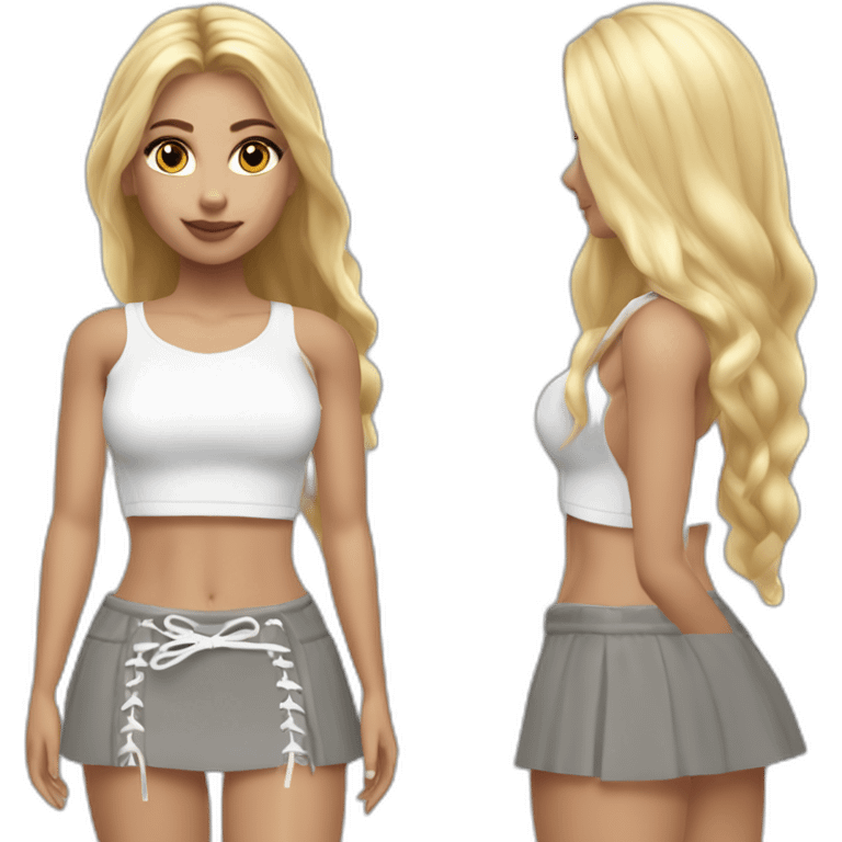 nordic long straight blonde hair woman realistic white lace up crop top and grey mini skirt body emoji