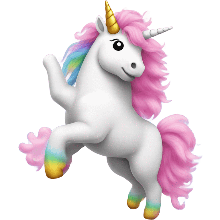 Pink fluffy unicorn dancing on rainbow  emoji