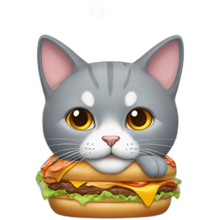 a grey cat eating a burger emoji