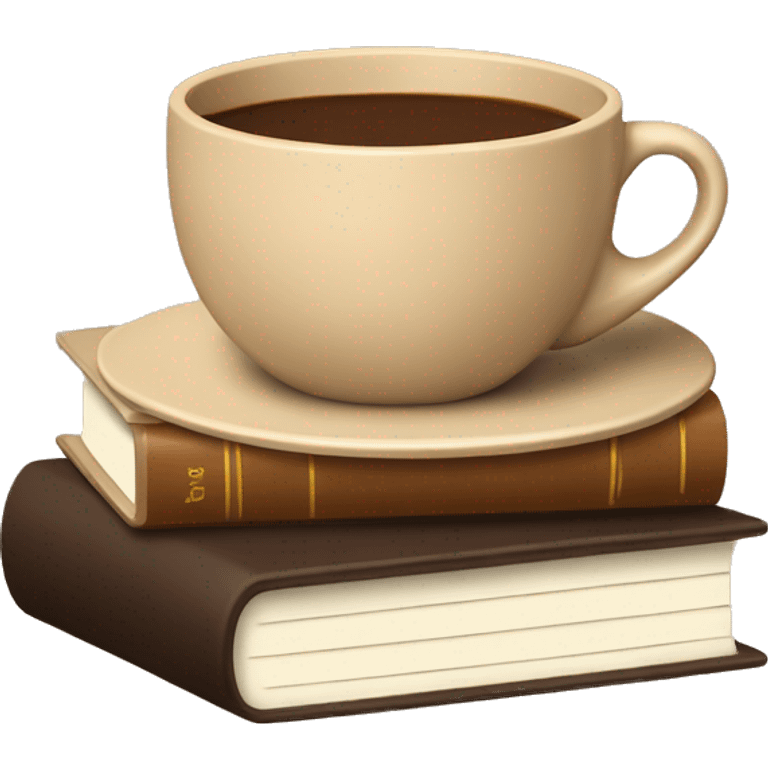 beige cup of coffee on top of a small stack of brown and beige books emoji