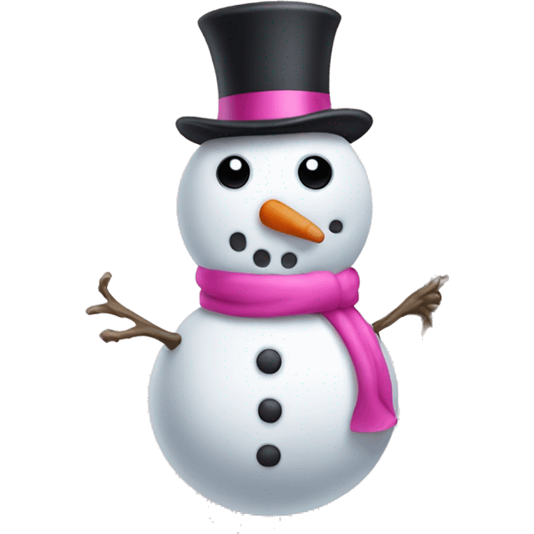 Pink snowman with stick arms and top hat  emoji