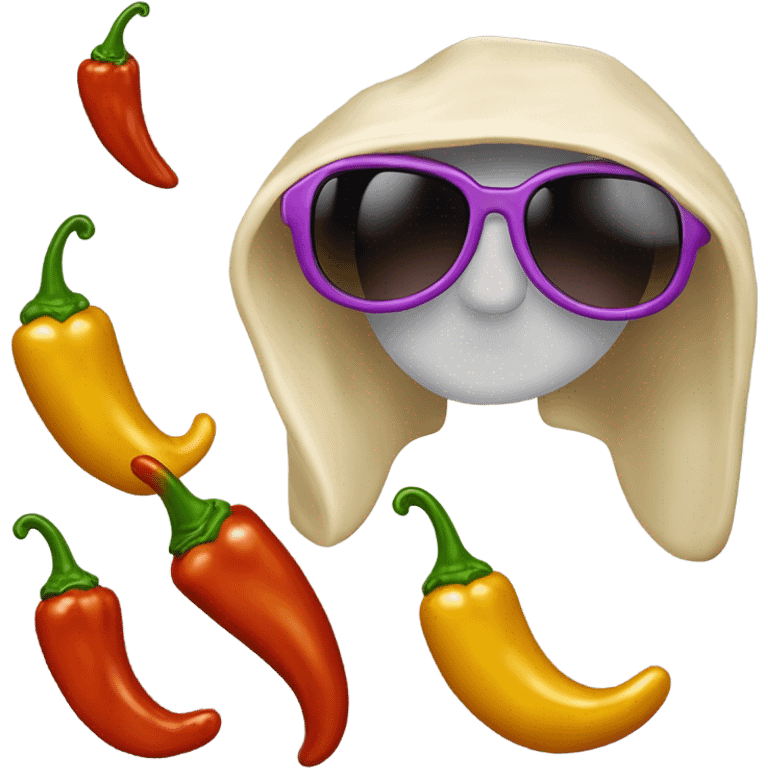 Eine sehr reiche Chili-Schote mit Sonnenbrille, weißem Pelzmantel und dicker Goldkette  emoji