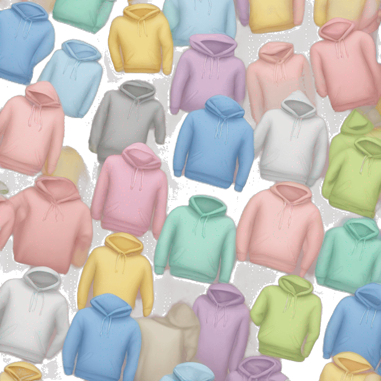 Stack of folded pastel hoodies with patterns emoji