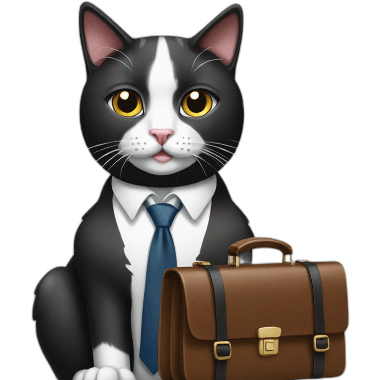 Tuxedo cat in tie and with briefcase emoji