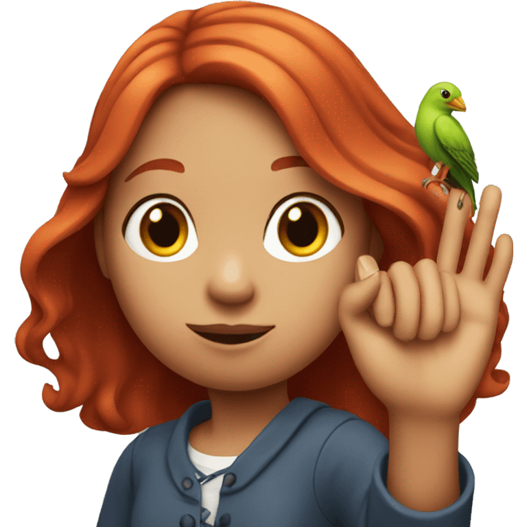 Long Red haired girl with bird on her finger emoji