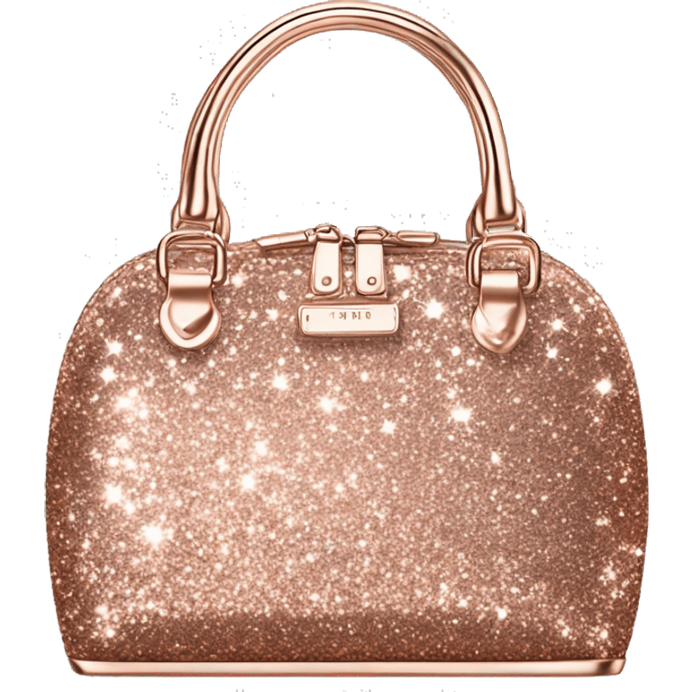 Realistic rose gold Sparkle glitter designer purse isolated.  emoji