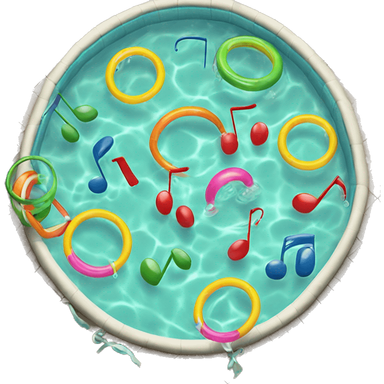 pool with pool rings and music notes around it emoji