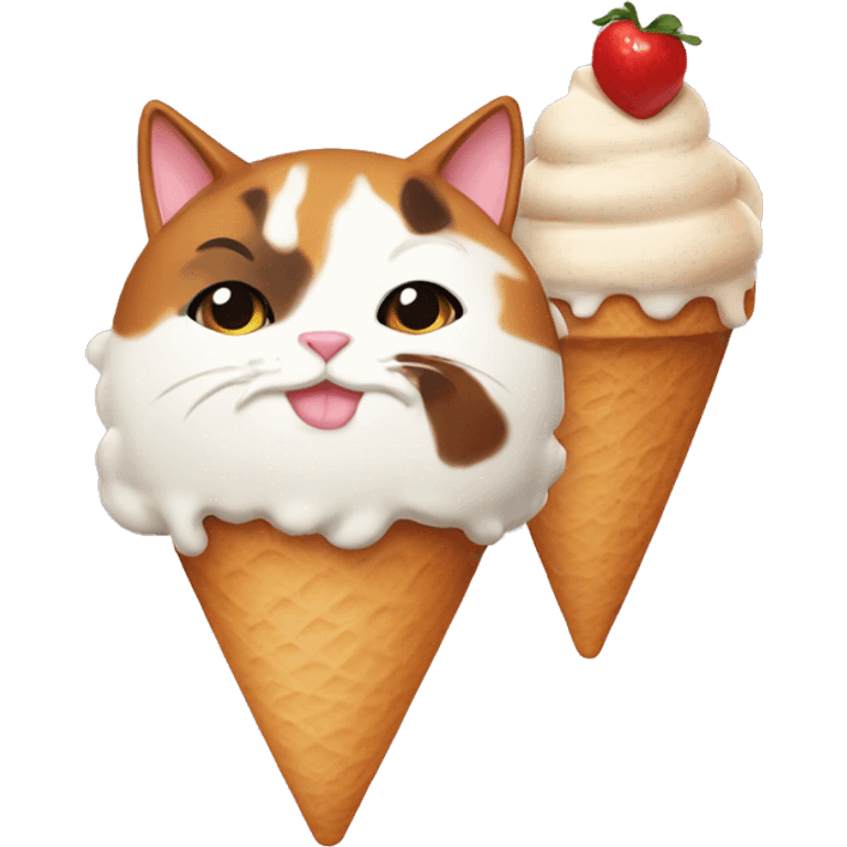 Icecream with fat calico cat emoji