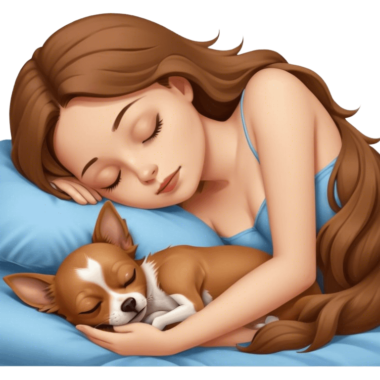 Girl sleeping with longhair brown chihuahua  emoji