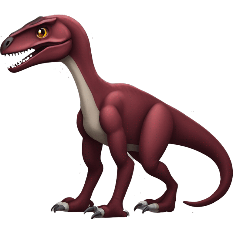 Cool edgy handsome Maroon-colored velociraptor with black mane full body emoji