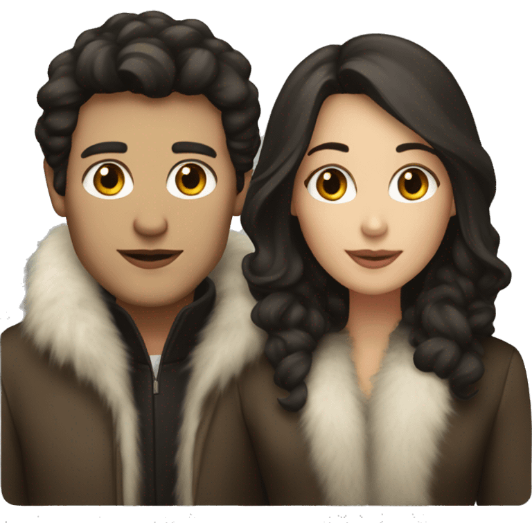 Dark haired White couple in long fur coats emoji