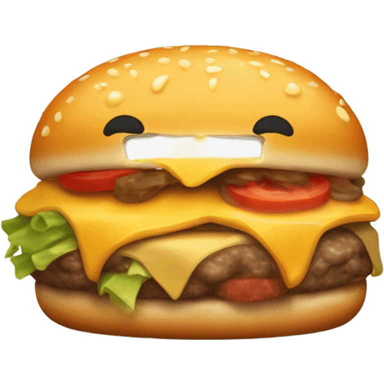 Generate a sleepy cheeseburger emoji with droopy eyes, a tiny yawn, and a slightly messy look. emoji