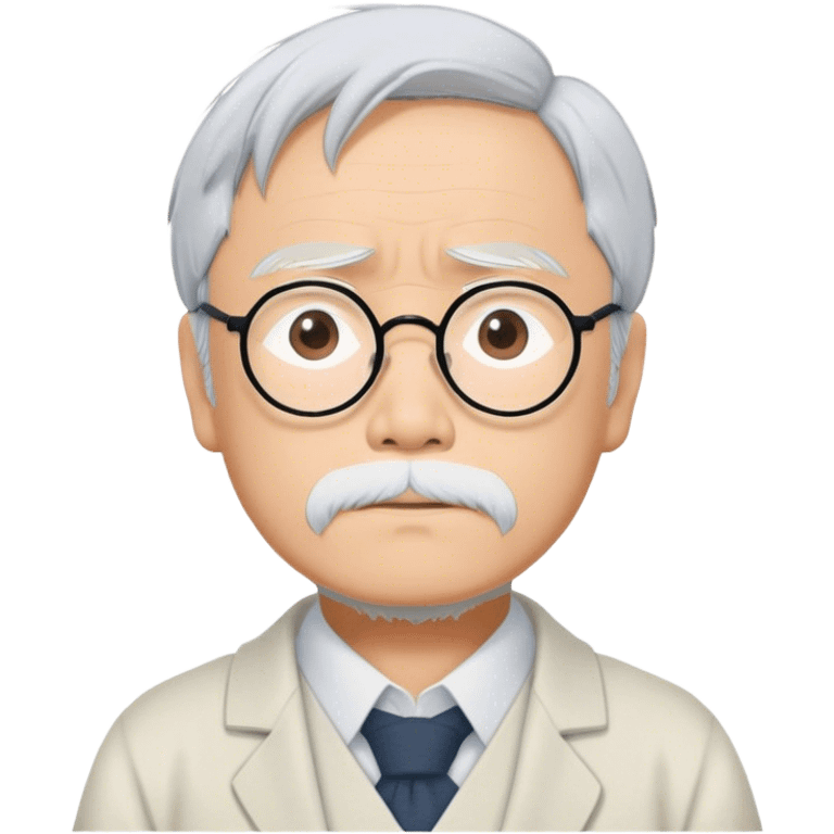 Cinematic Realistic Hayao Miyazaki Portrait Emoji, depicted as a visionary filmmaker with a gentle imaginative expression and artistic flair, rendered with delicate textures and soft enchanting lighting that captures his legendary storytelling. emoji